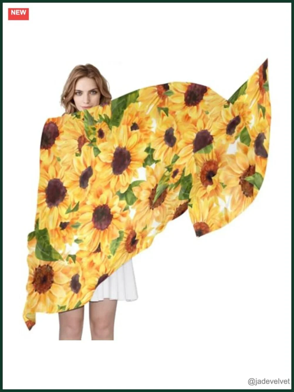 Large Silk Like Scarf - Watercolor Floral Pattern